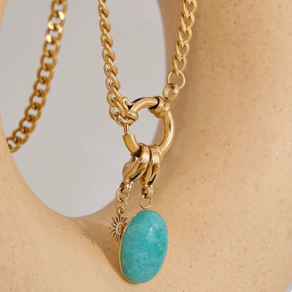 #19 NEW Amazonite Gold Chain Necklace - Picture 3 of 10